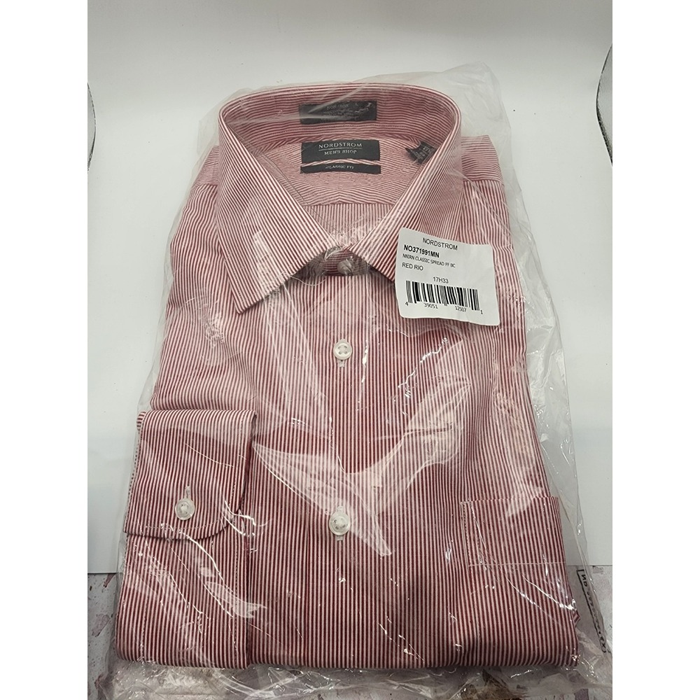 New Nordstrom Men's Shop Dress Shirt 17.5 X 33 Classic Fit Wrinkle-Free Button